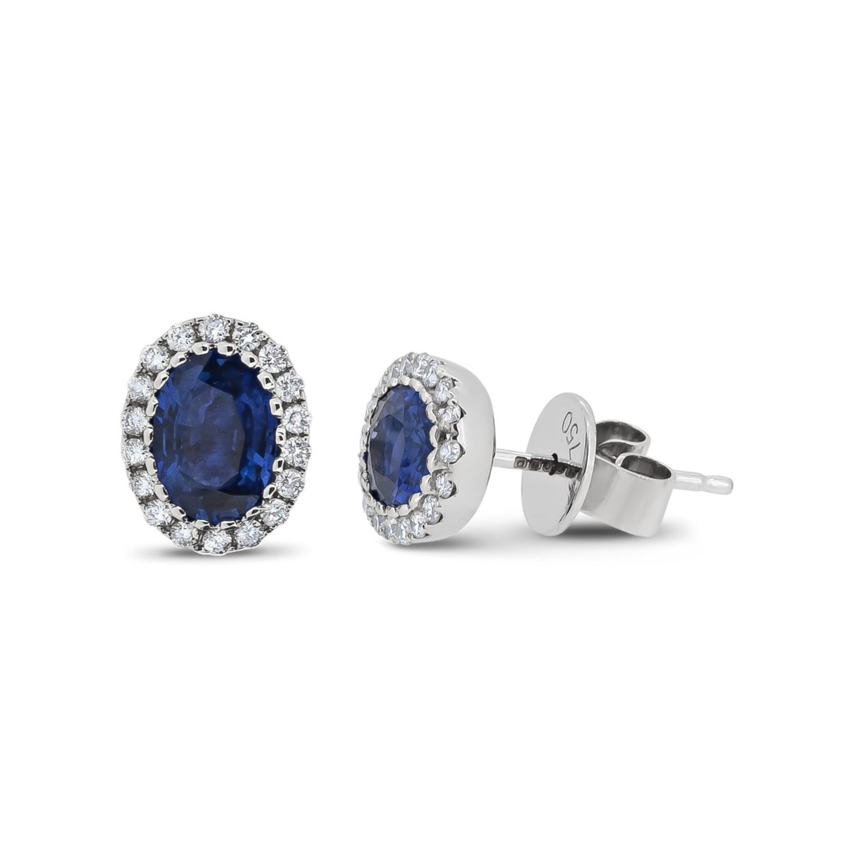 Sasha Oval Blue Sapphire & Diamond Halo Earrings
