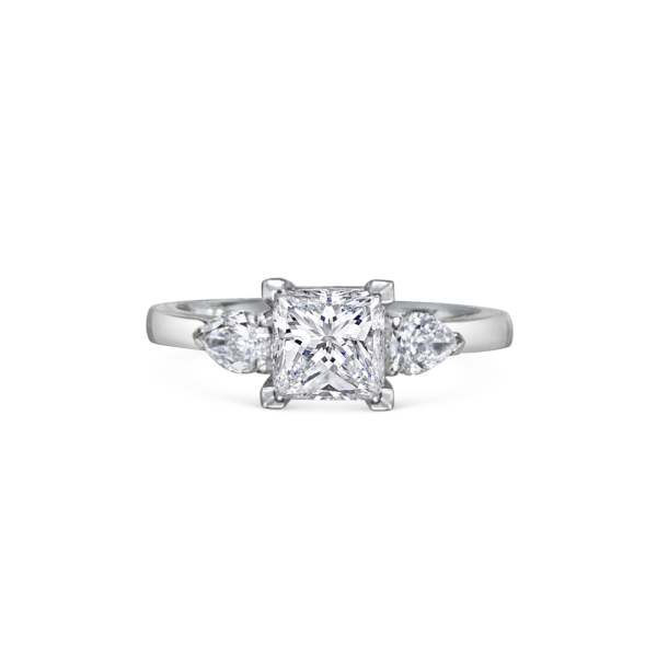 Elsa Princess Three Stone Pear Diamond Engagement Ring Front View