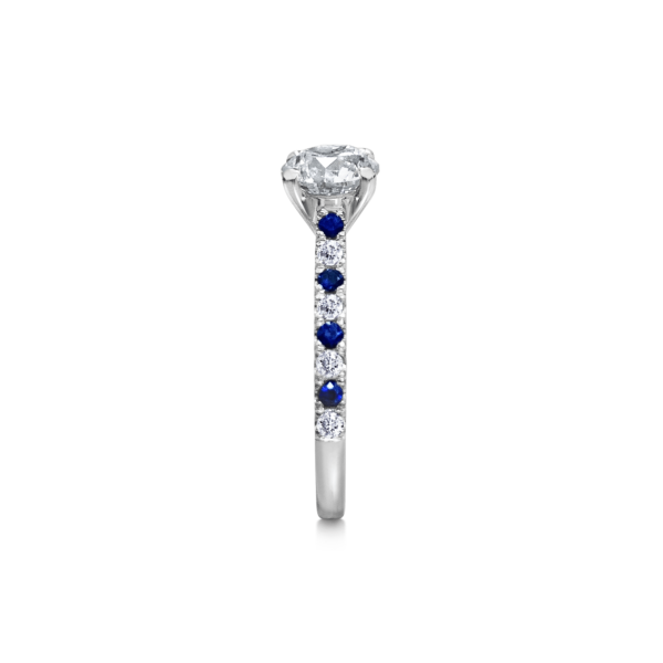 Emily Round Cut Diamond Microset Diamond & Sapphire Engagement Ring Side View