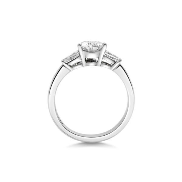 Florence Pear Diamond with Tapered Baguette Three Stone Ring Side View