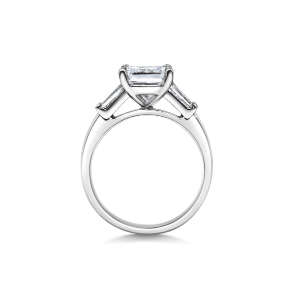 Florence Princess Diamond with Tapered Baguette Three Stone Ring Side View
