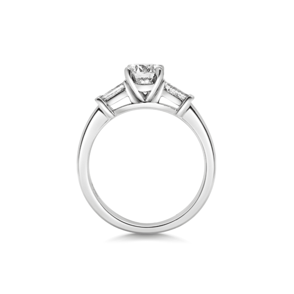 Florence Round Diamond with Tapered Baguette Three Stone Ring Side View