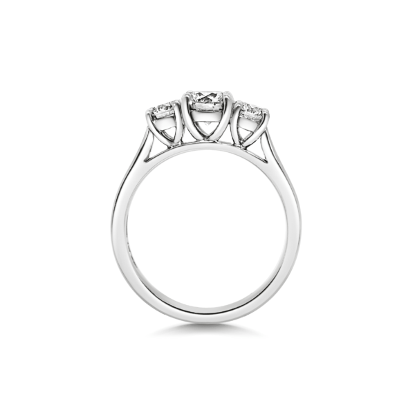 Katriane Round Cut Diamond Three Stone Engagement Ring Side View