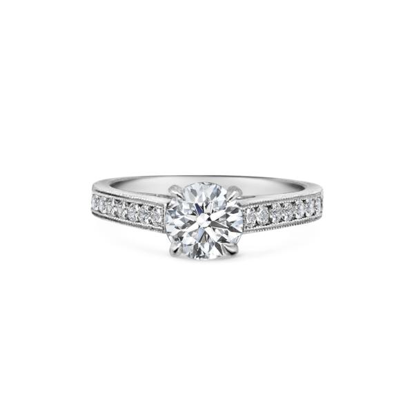 Lara Diamond Channel Set Shoulders with Double Milgrain Finish Engagement Ring Front View