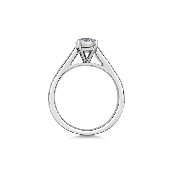 Lara Diamond Channel Set Shoulders with Double Milgrain Finish Engagement Ring Side View