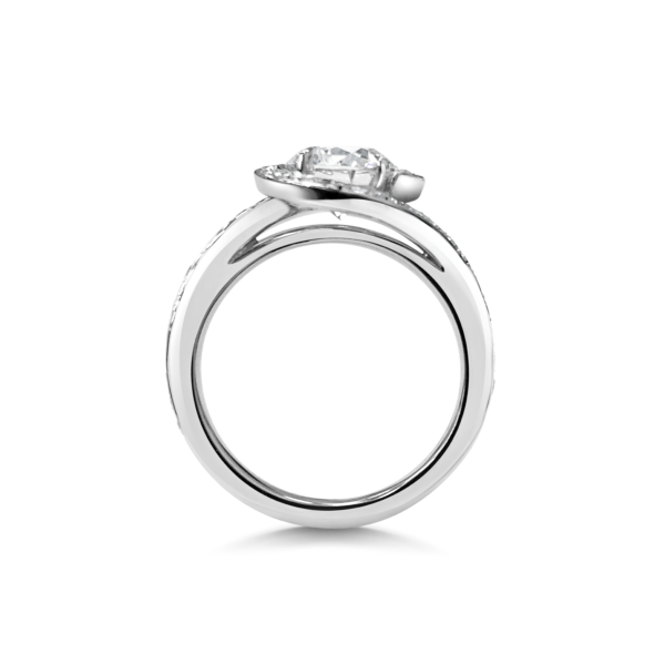 Liliana Round Cut DIamond Crossover Twist Microset Shoulder Engagement Ring Side View