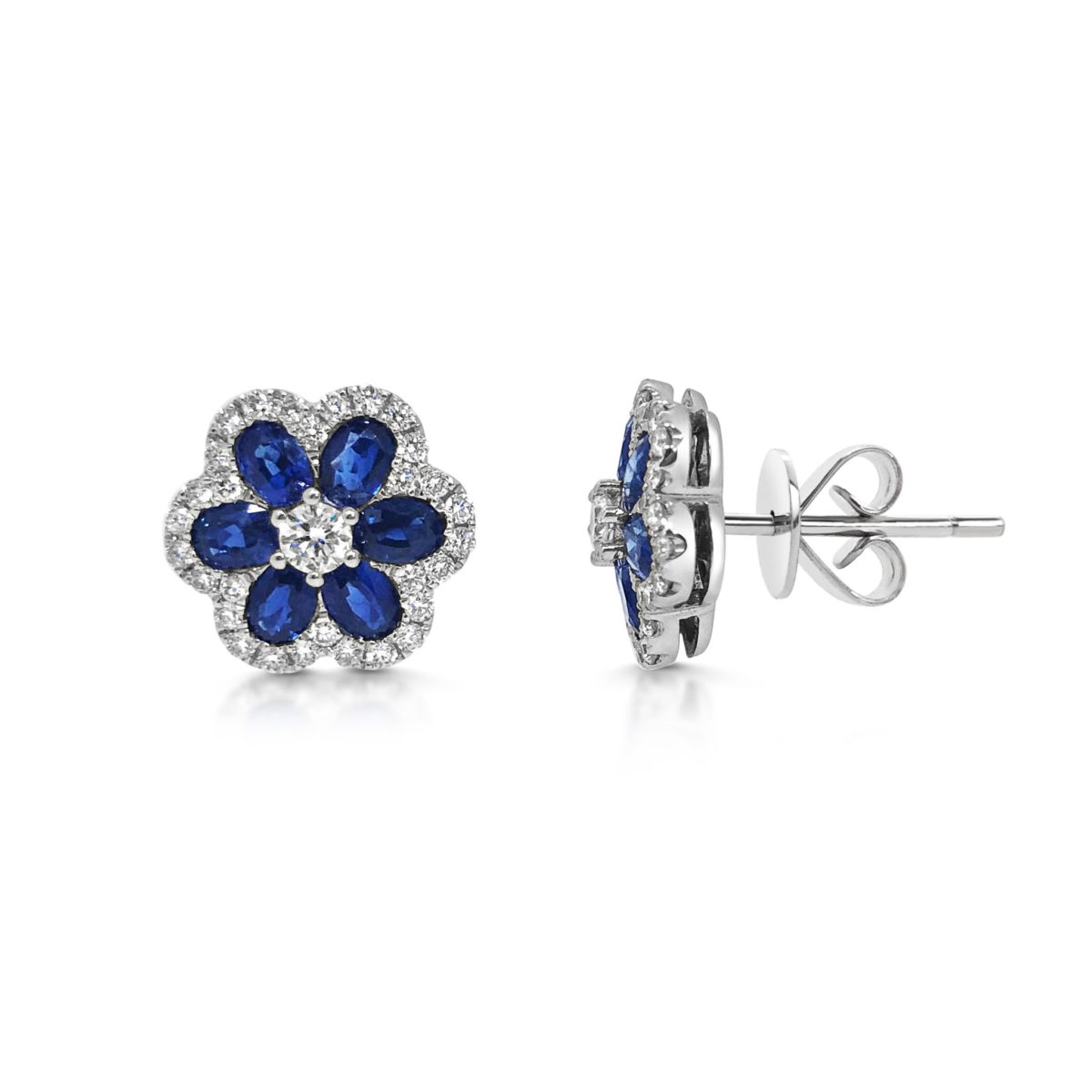 Mia Oval Cut Blue Sapphire and Diamond Cluster Earrings