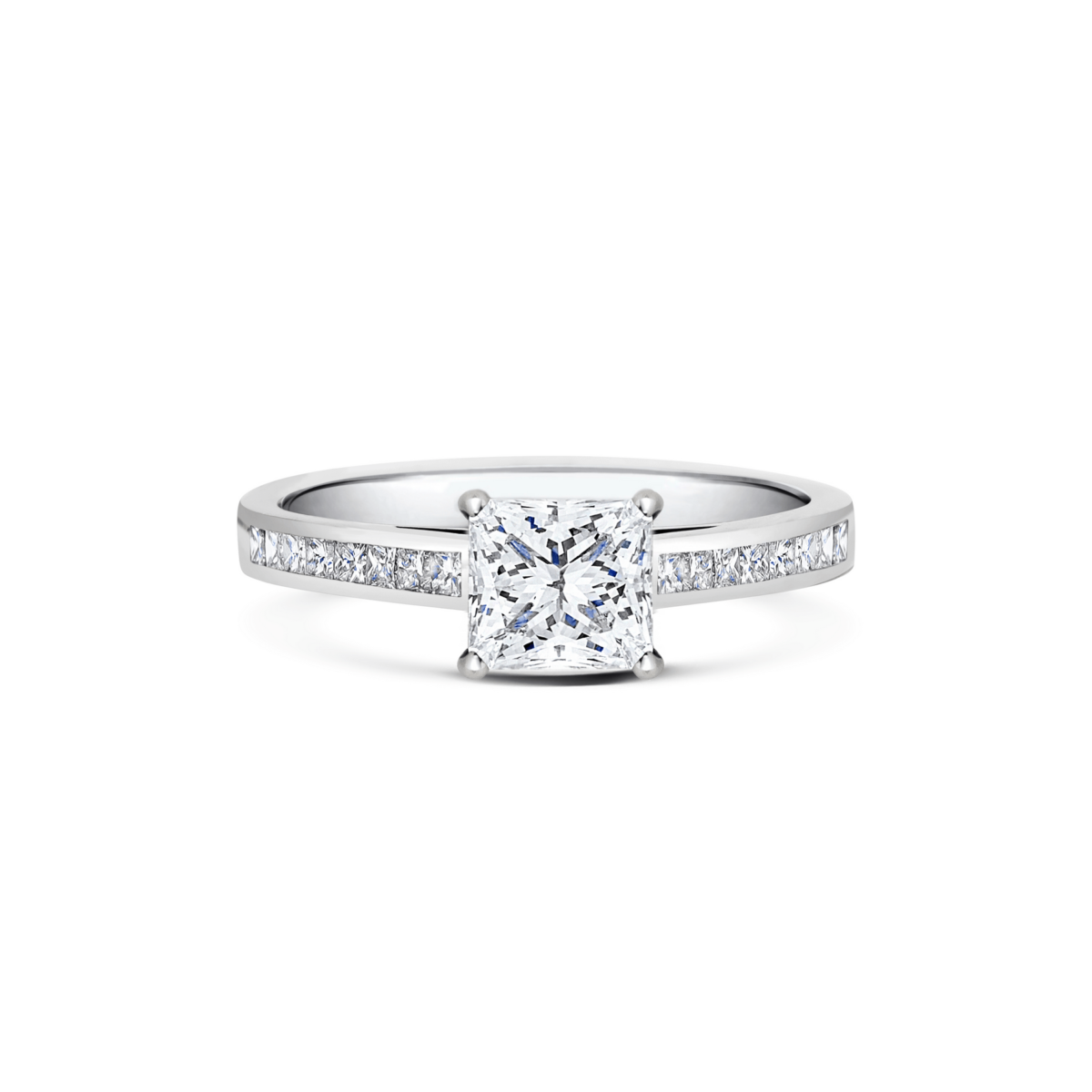 Scarlett Princess Cut Diamond Channel Shoulders Engagement Ring
