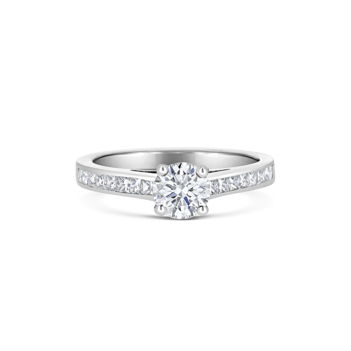 Scarlett Round Cut Diamond Channel Set Shoulder Engagement Ring
