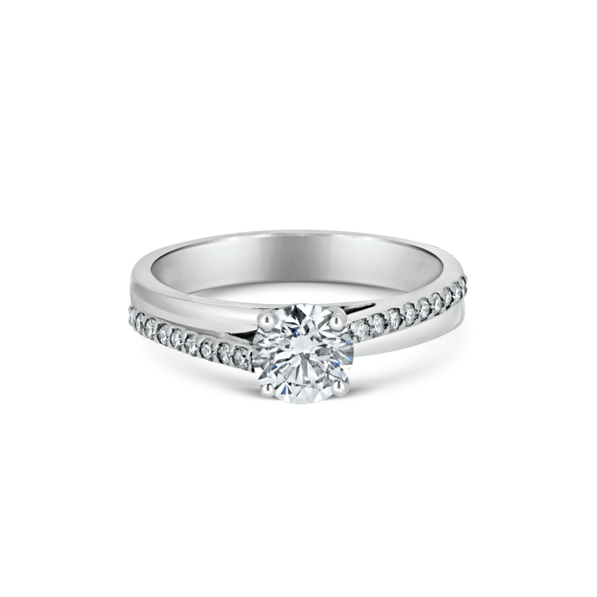 Sephora Round Cut Diamond Microset Shoulder Engagement Ring