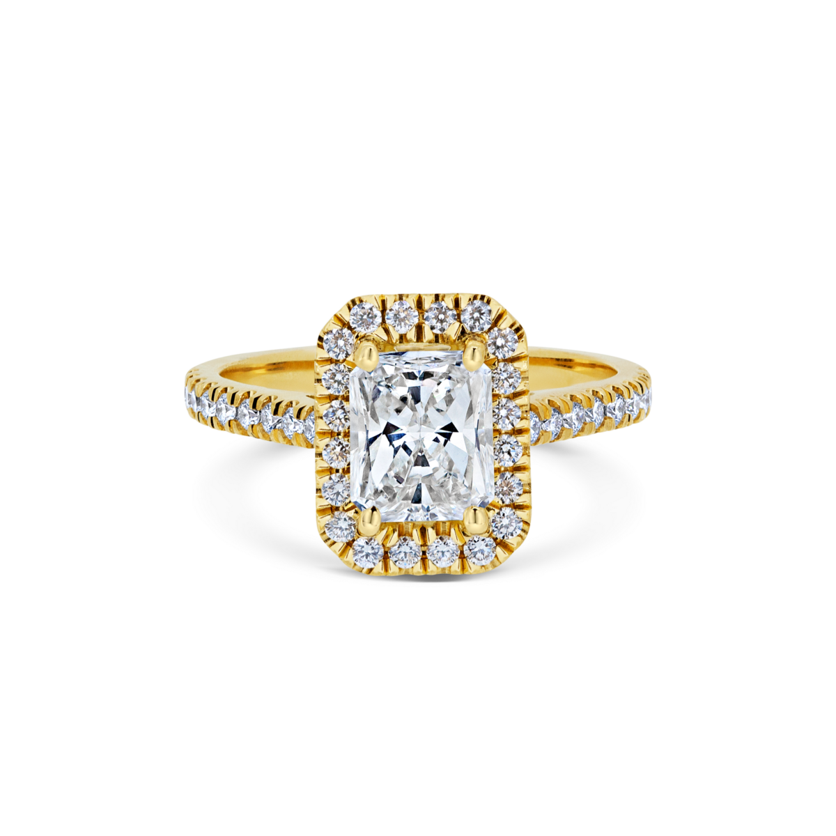 Alise Radiant Cut Diamond Halo Microset Engagement Ring Front View