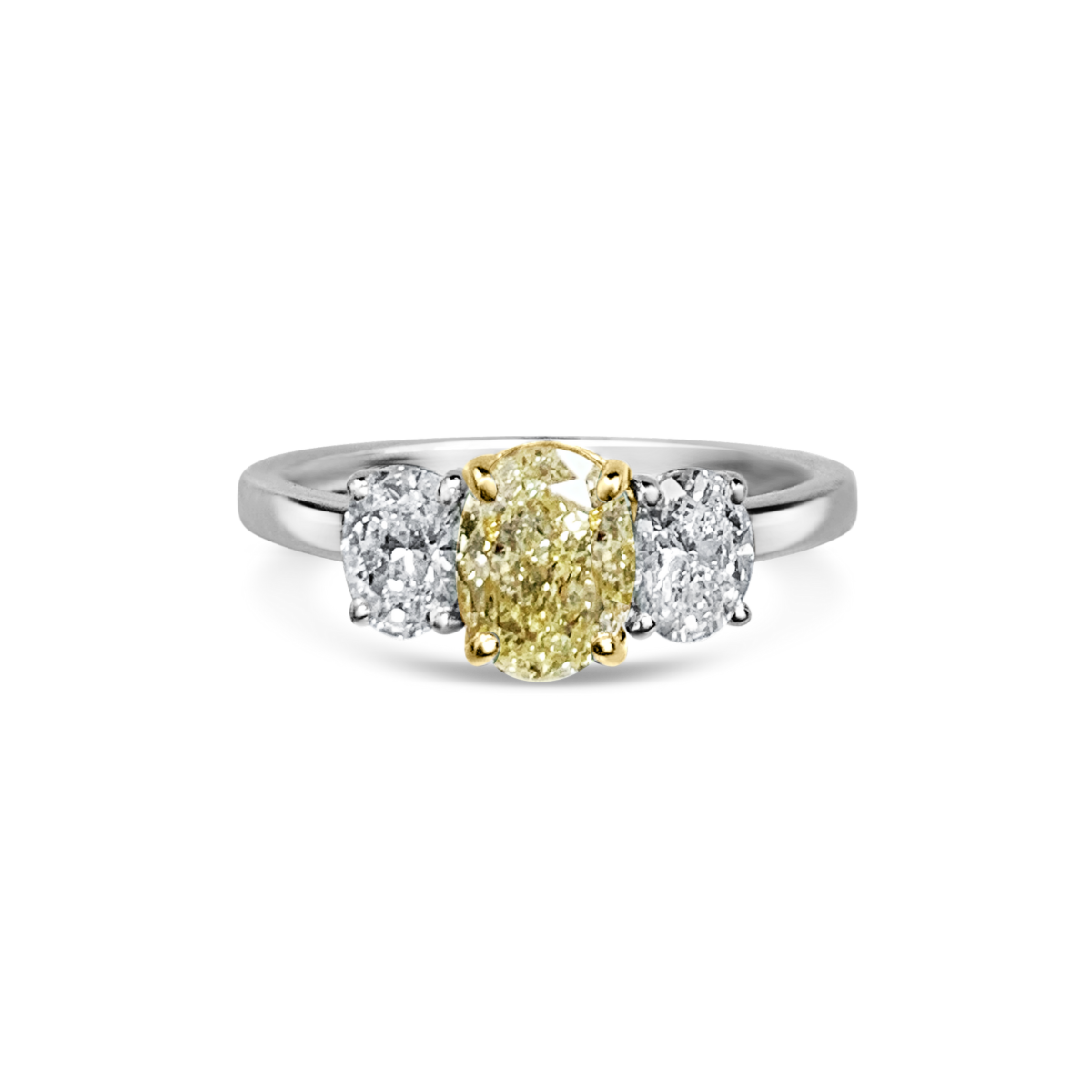Luciana Oval Cut Natural Intense Yellow Diamond Oval Three Stone Engagement Ring Front View