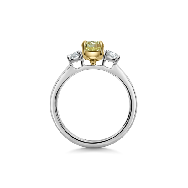 Luciana Oval Cut Natural Intense Yellow Diamond Oval Three Stone Engagement Ring Side View
