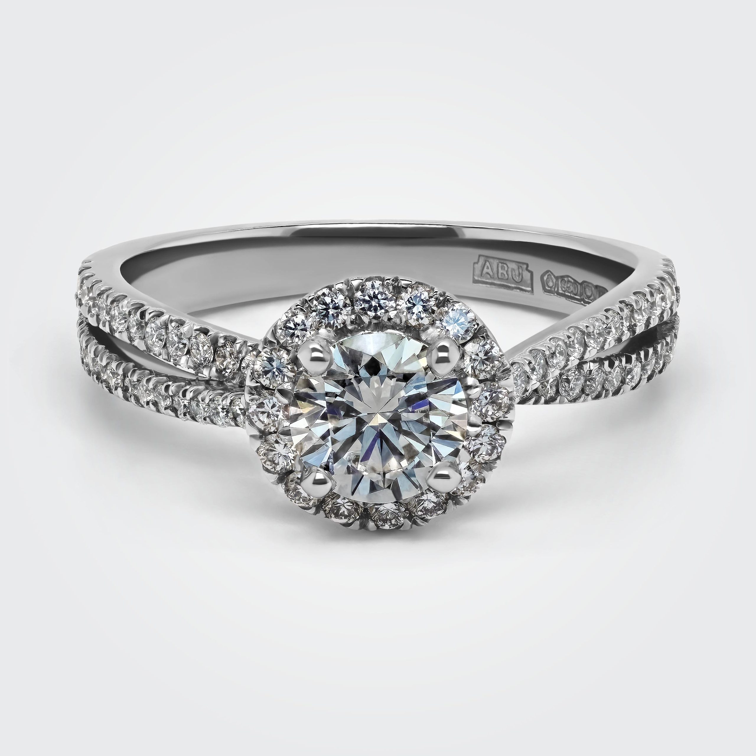 Willow Brilliant Round Cut Diamond Halo Twist Shoulders Engagement Ring