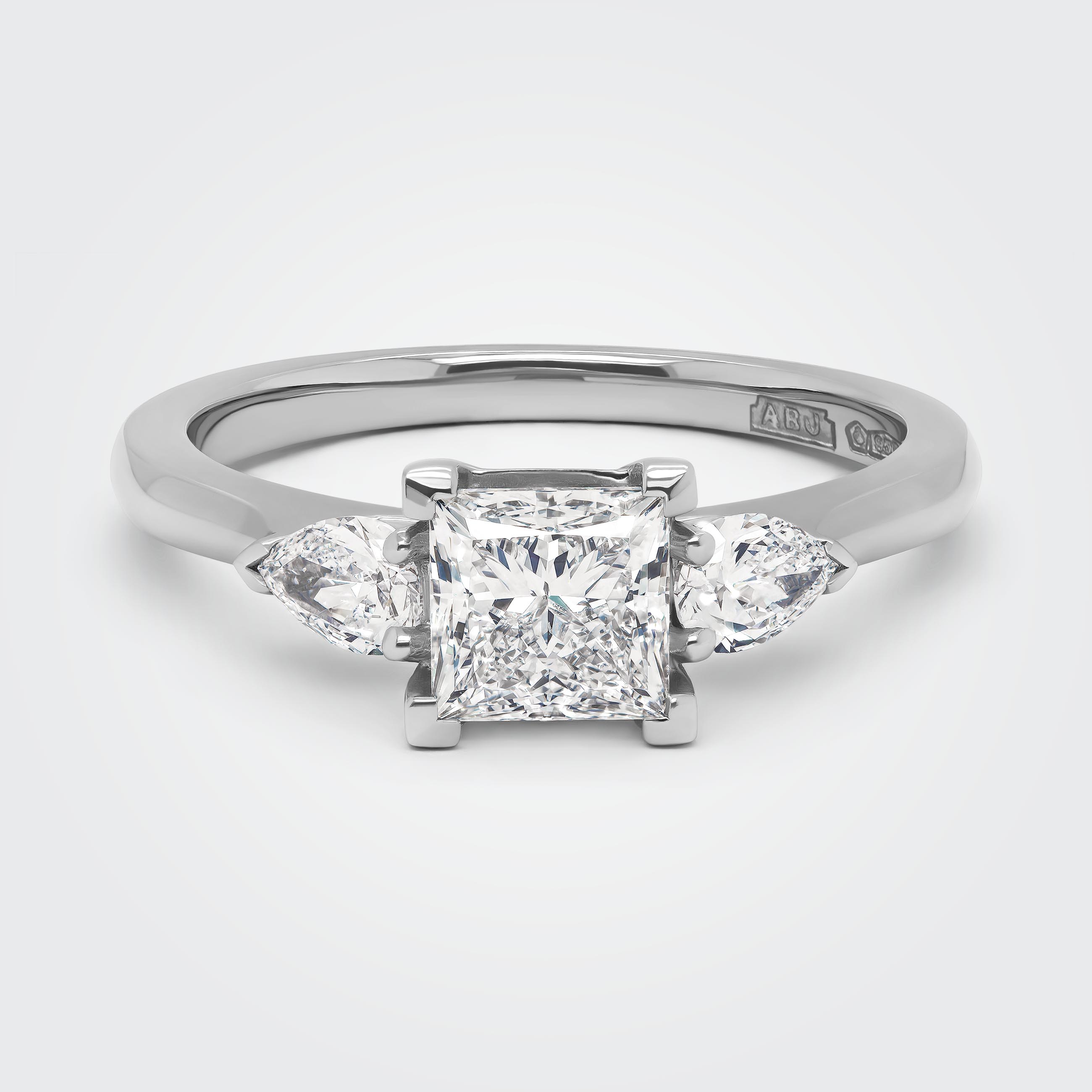 Elsa Princess Cut Diamond Trilogy Pear Engagement Ring