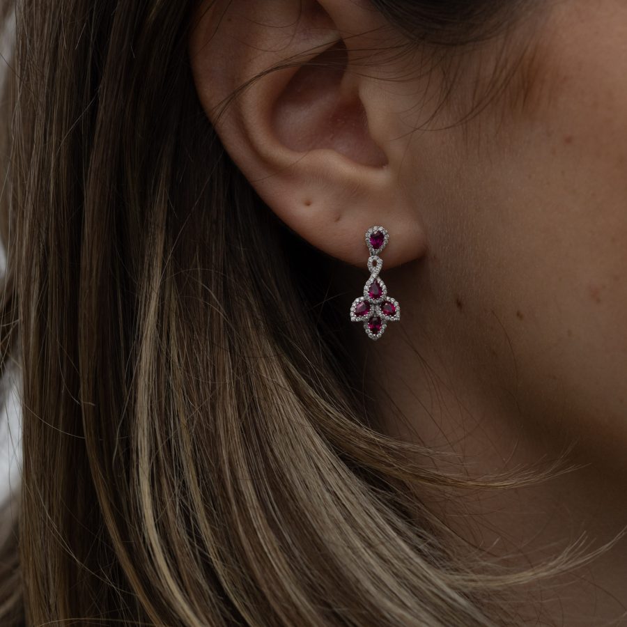 Red Ruby Drop Diamond 18ct White Gold Earrings