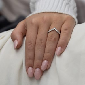Zahara Wishbone Diamond Set Wedding Band in Platinum, bespoke made in Hatton Garden London, by Alan Bick. BLC discounts