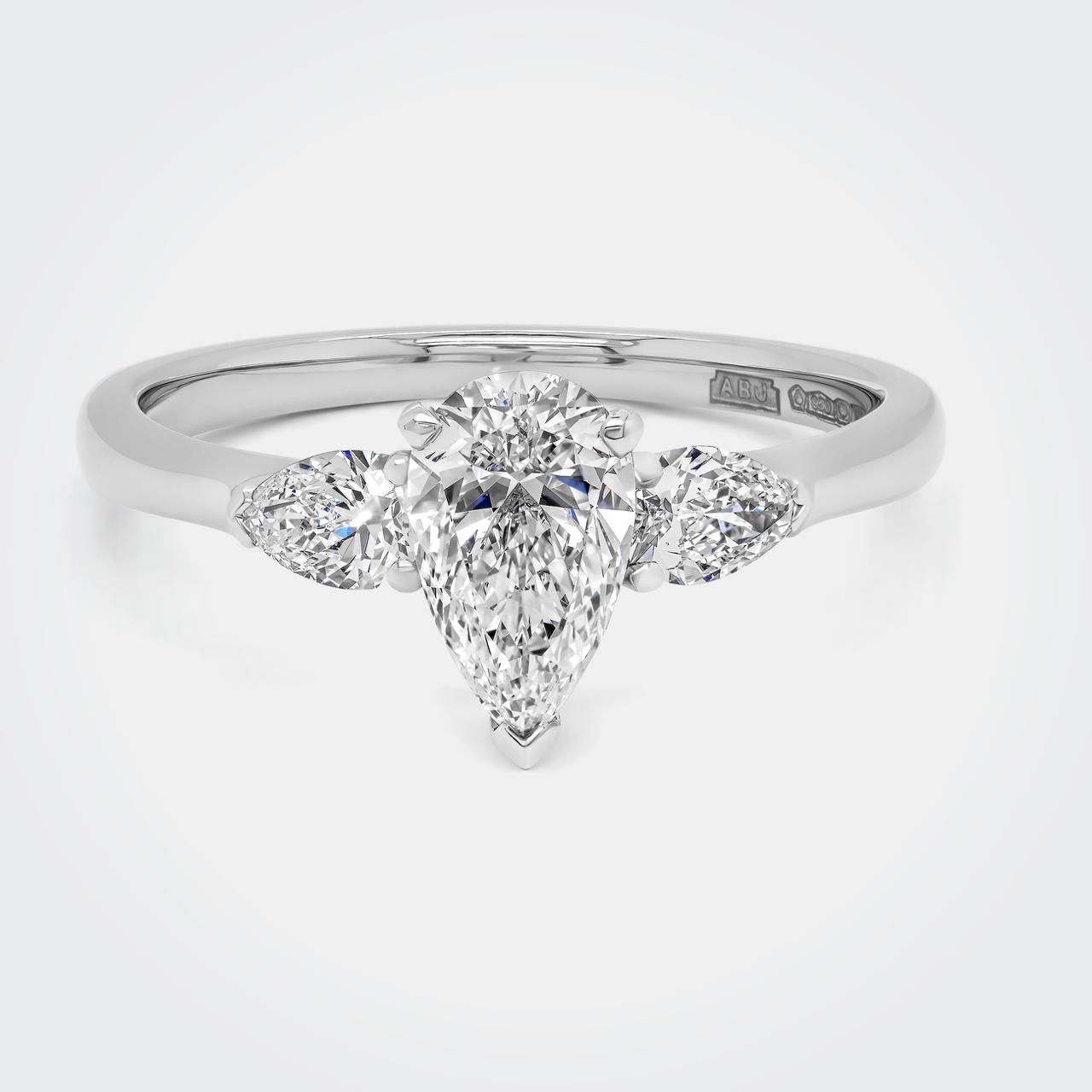 Elsa Pear Cut Diamond Trilogy Pear Engagement Ring