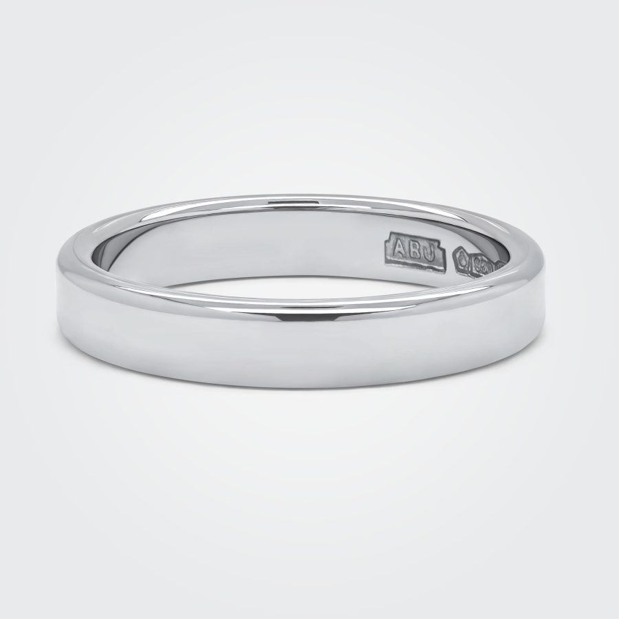 Flat Rounded Edge Design 4mm Platinum Polished Wedding Band