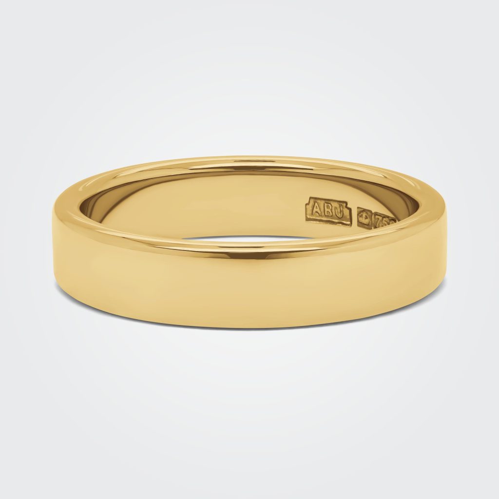 Slightly Rounded Ring Band Kendall Flat Rounded Edge 4.5mm 18ct Yellow Gold Wedding Band - Alan Bick