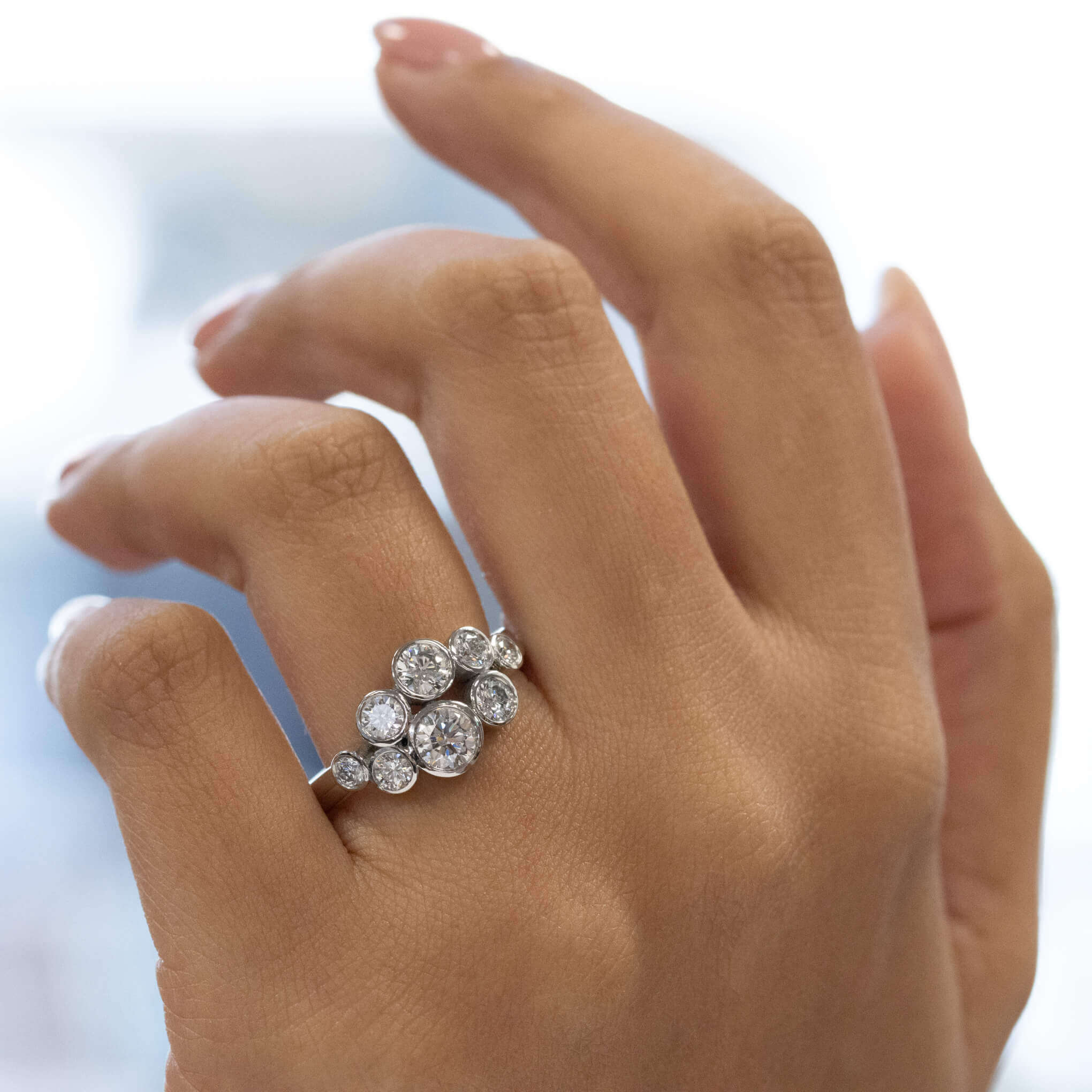 Ellectra Round Brilliant Cut Diamonds Rubover Set 1.30ct Half Eternity Platinum Ring