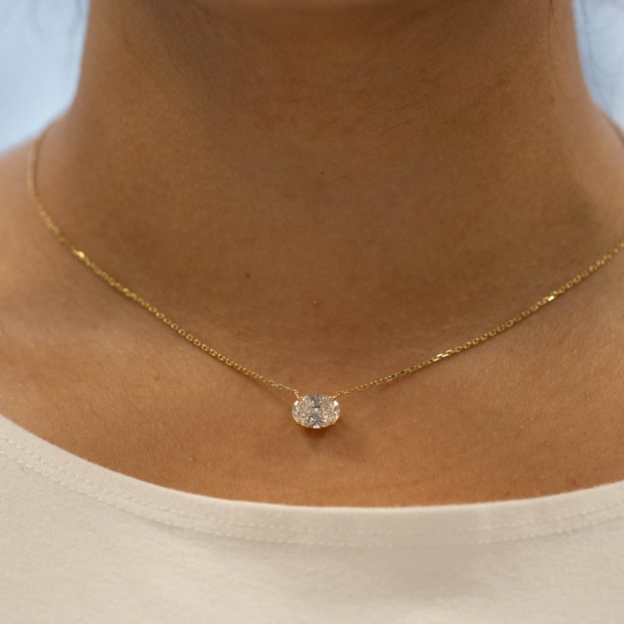 2.80ct Melania Oval Lab-Grown Diamond Solitaire 18ct Yellow Gold Necklace