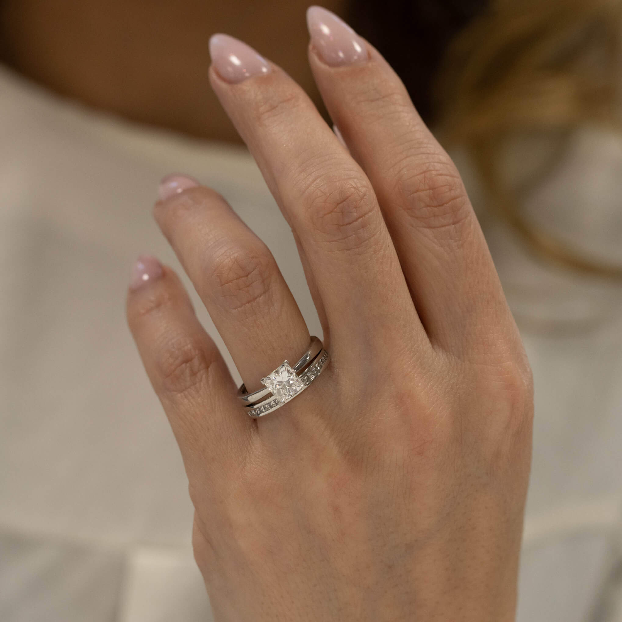 Princess brilliant cut diamond solitaire engagement ring in platinum, handmade in Hatton Garden London by Alan Bick