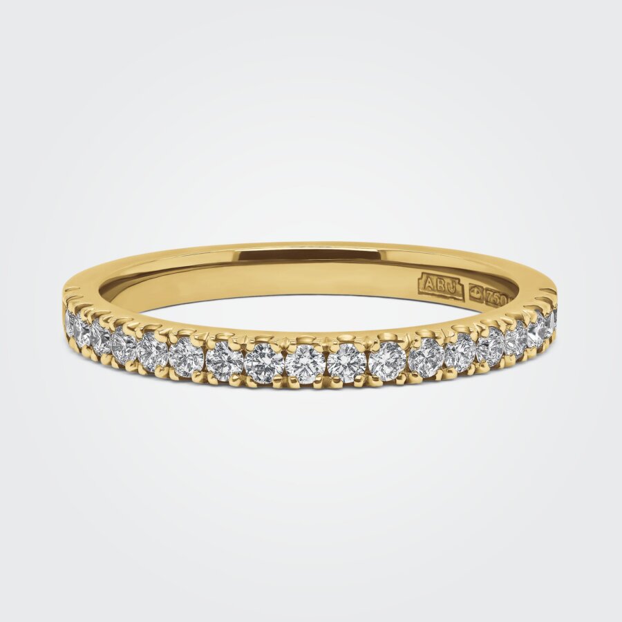April diamond 18ct yellow gold wedding band, mirco set diamonds, bespoke in our workshops in Hatton Garden London, by Alan Bick