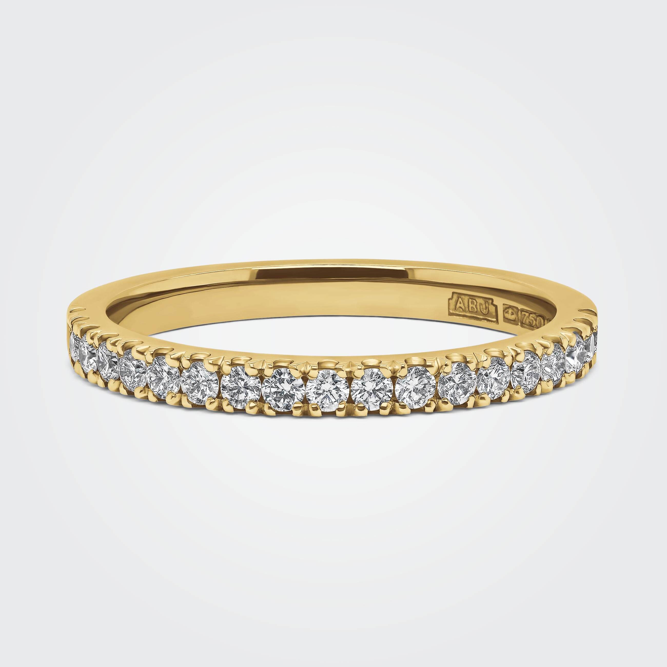 April diamond 18ct yellow gold wedding band, mirco set diamonds, bespoke in our workshops in Hatton Garden London, by Alan Bick
