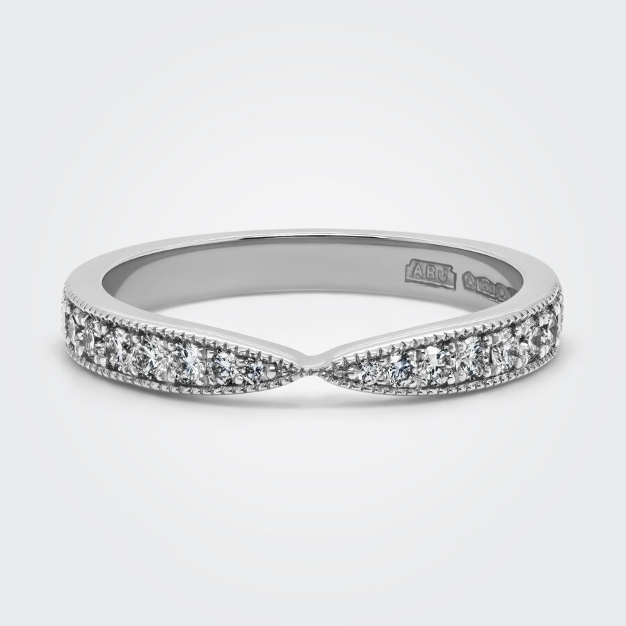 Ariana diamond platinum wedding band, thread set diamonds, bespoke in our workshops in Hatton Garden London, by Alan Bick