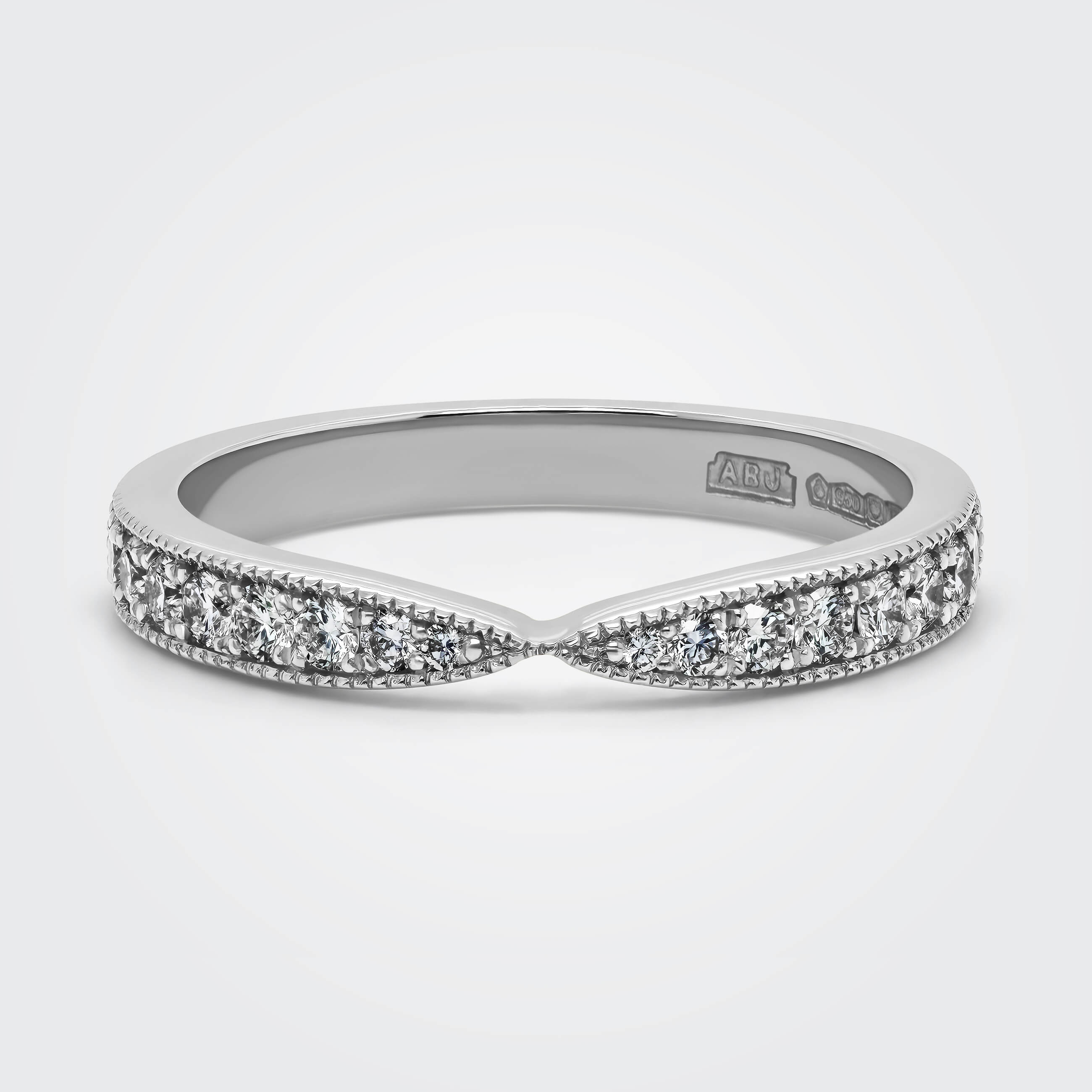 Ariana diamond platinum wedding band, thread set diamonds, bespoke in our workshops in Hatton Garden London, by Alan Bick