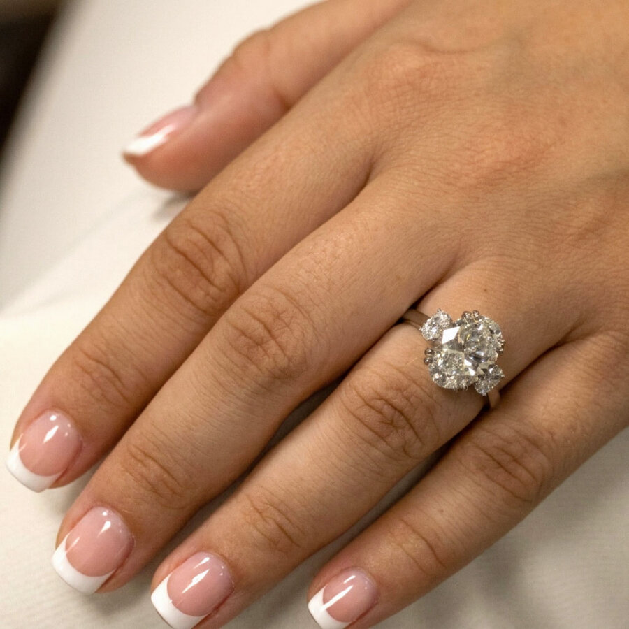 4.05ct Georgina Oval Lab-Grown Diamond Platinum Trilogy Engagement Ring