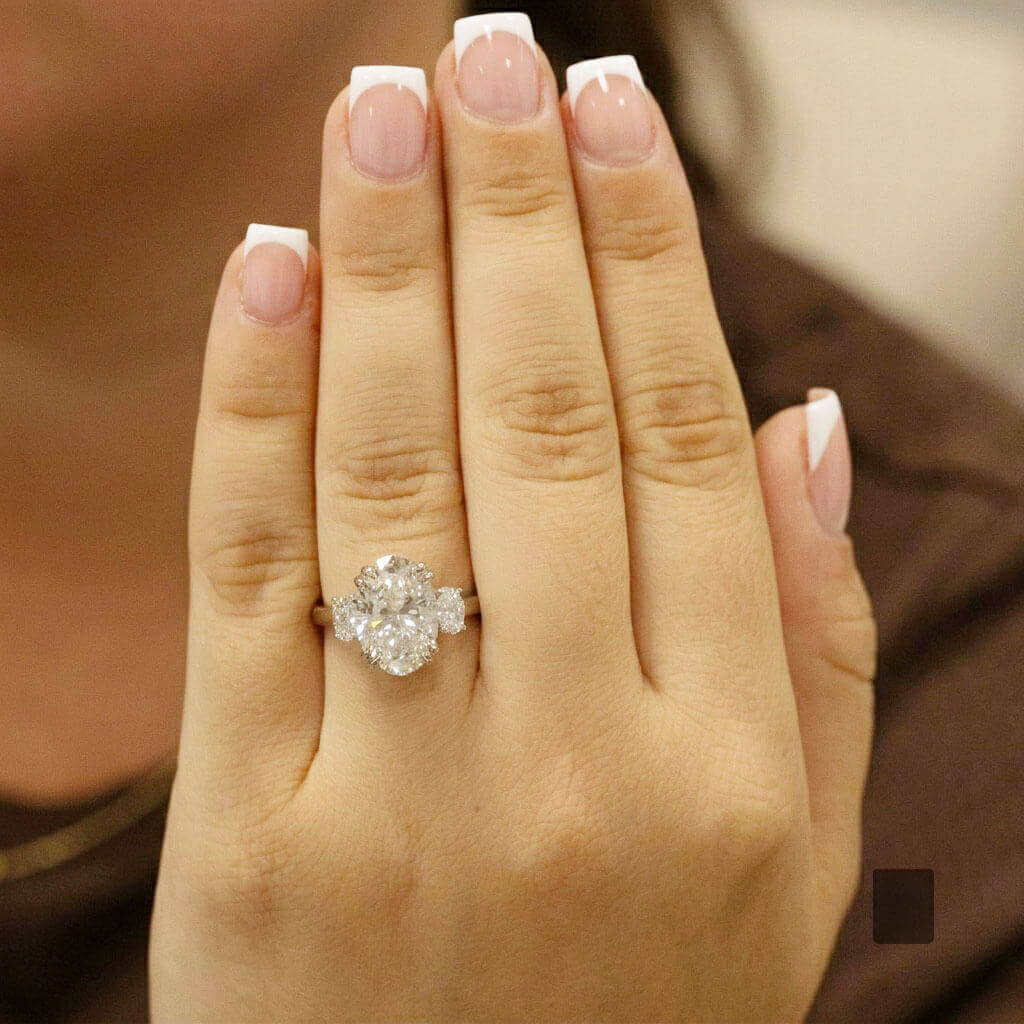 Georgina Oval Lab-Grown Diamond Trilogy Platinum Engagement Ring, bespoke created in Hatton Garden London by Alan Bick Bespoke Jewellers