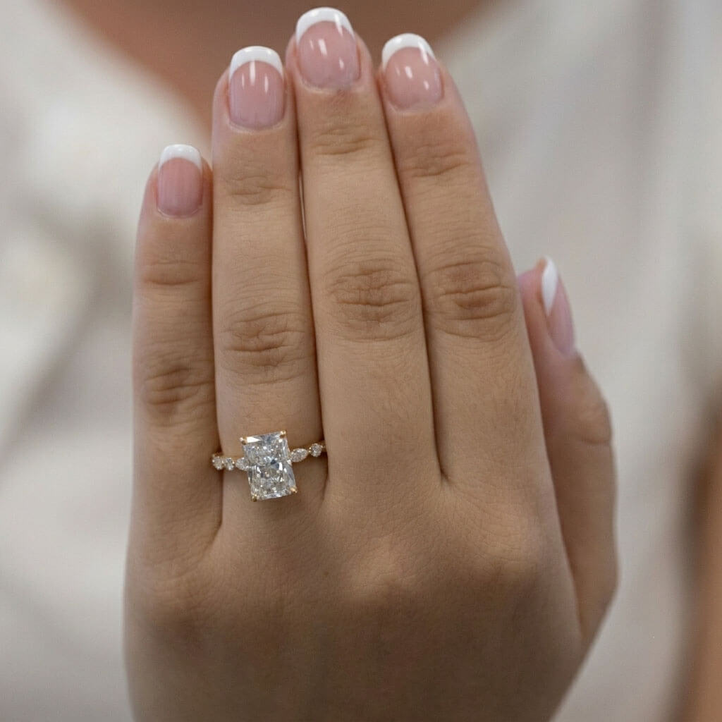 Hallie radiant diamond 18ct gold engagement ring, bespoke crafted in Hatton Garden London, by Alan Bick