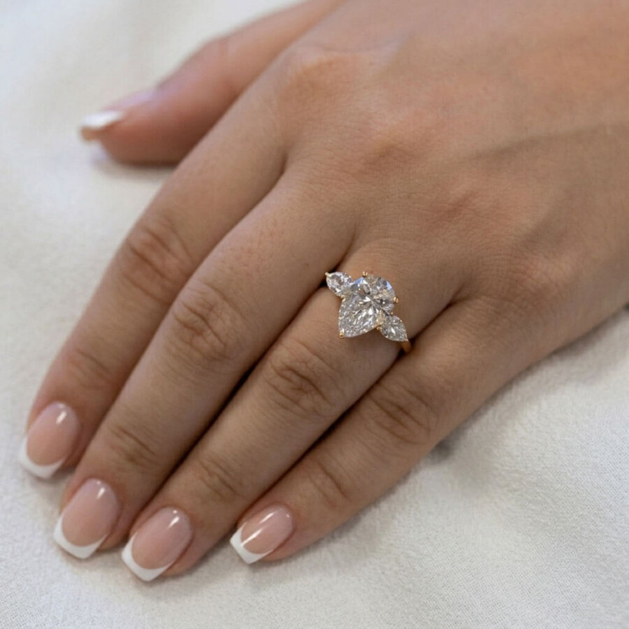 Lily Pear Engagement Ring, made in 18ct Yellow Gold, created in our Hatton Garden London workshops, by Alan Bick. Ready to Ship