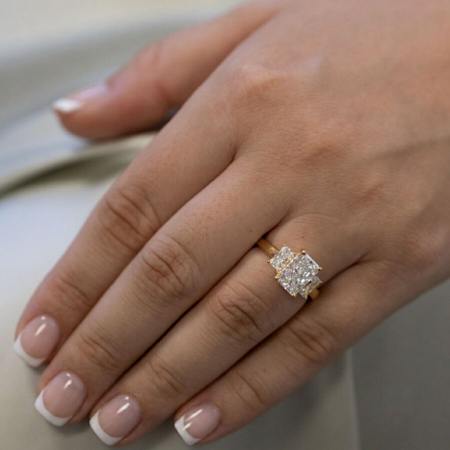 2.07ct Maya Radiant Lab-Grown Diamond Gold Trilogy Engagement Ring