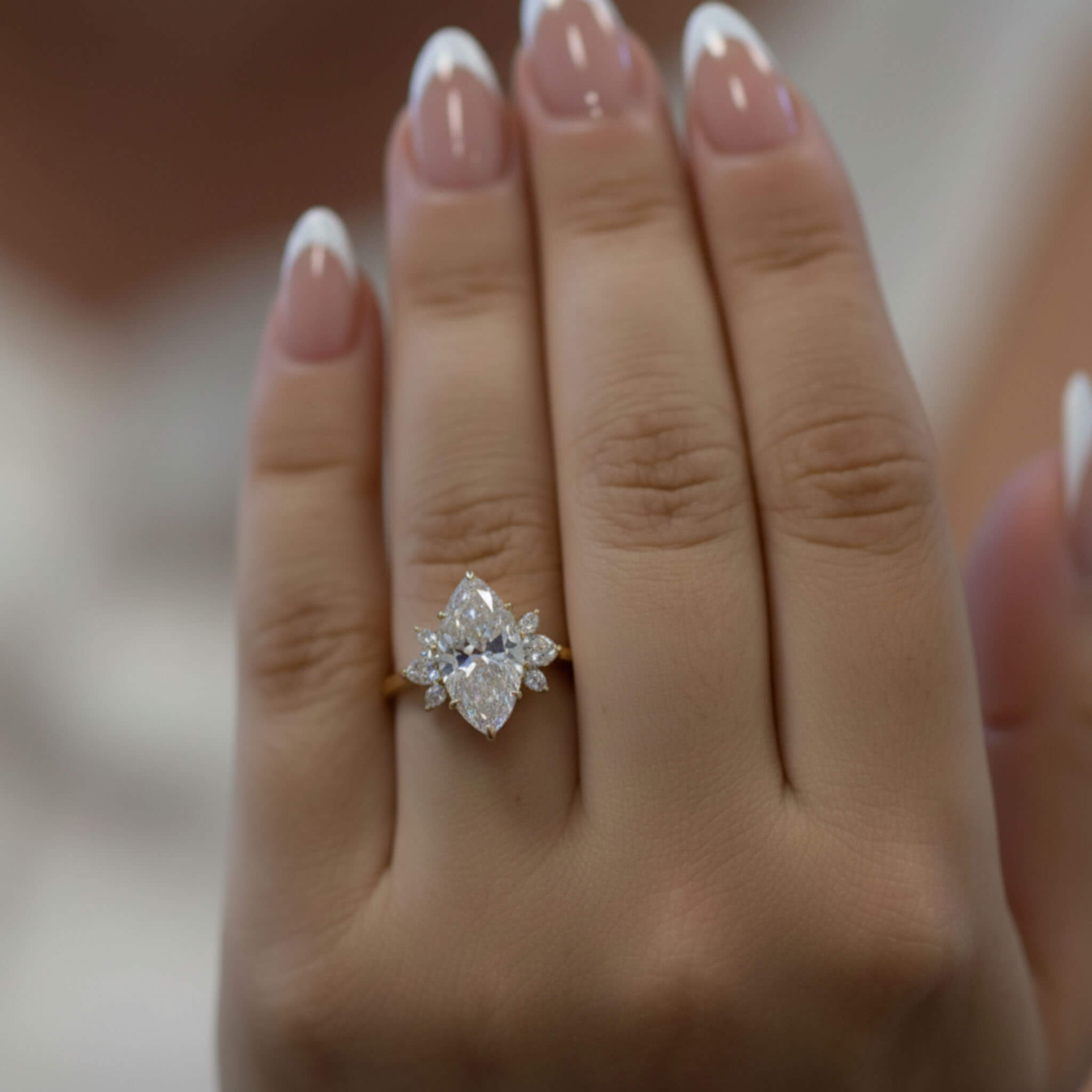 Sarah Marquise Lab-Grown Diamond 18ct Yellow Gold Engagement Ring, bespoke made in Hatton Garden London, by Alan Bick