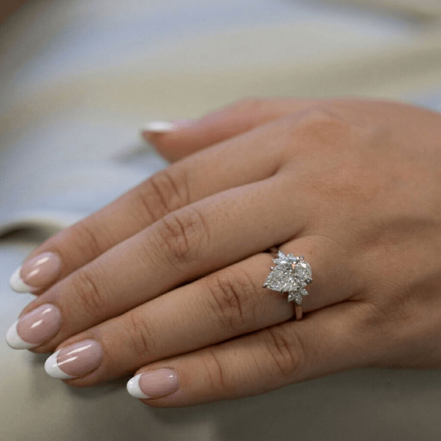 Sarah Pear Engagement Ring, made in 18ct Yellow Gold, created in our Hatton Garden London workshops, by Alan Bick. Ready to Ship.