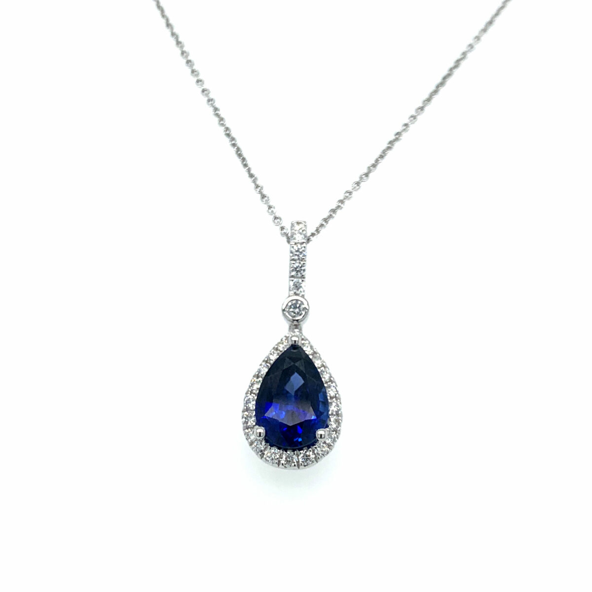 Arya Pear Cut Blue Sapphire Diamond Halo Microset Pendant