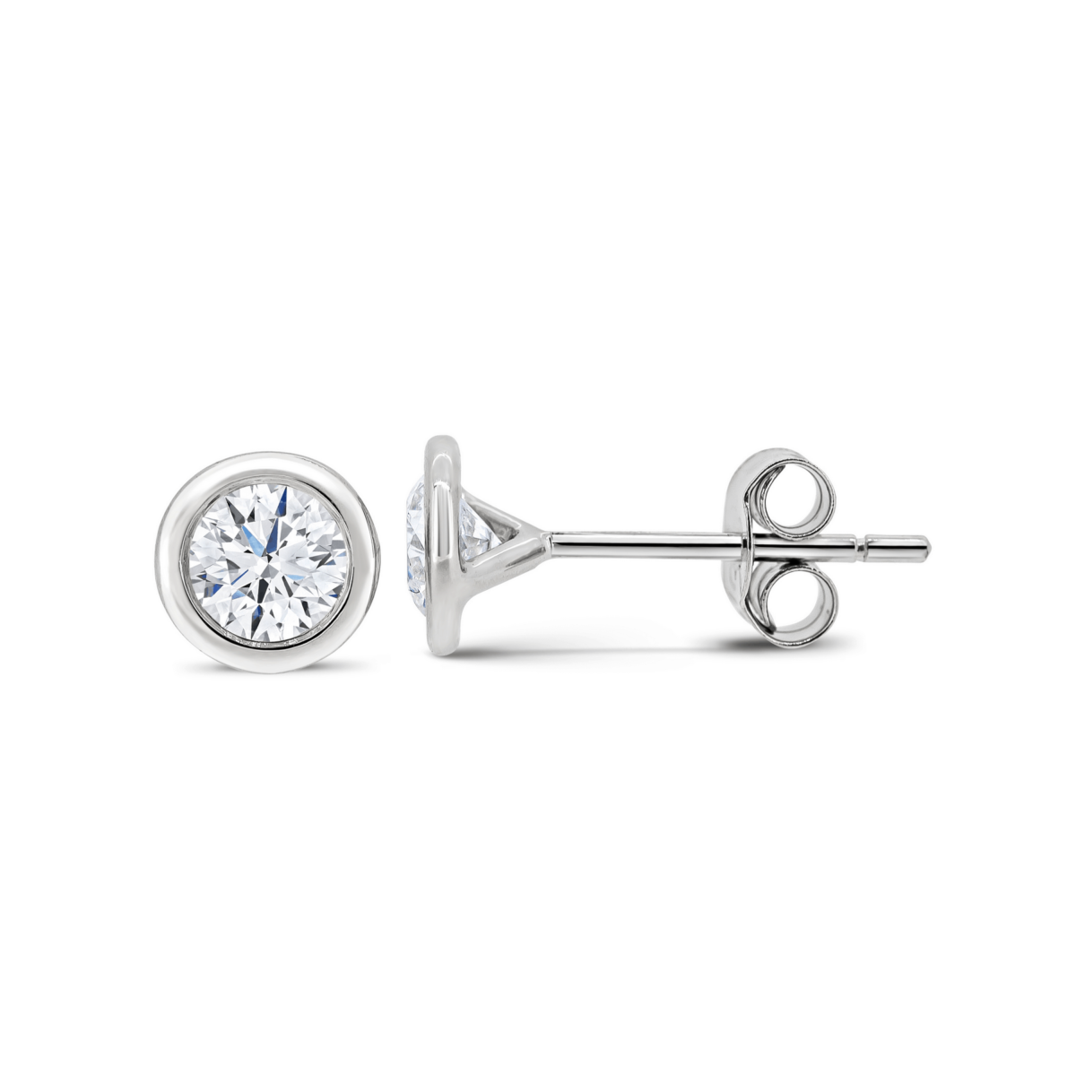 Octavia Round Cut Diamond Rubover Solitaire Earrings