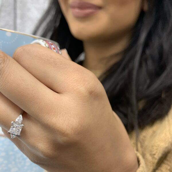 Elsa Princess Cut Diamond Three Stone Pear Engagement Ring