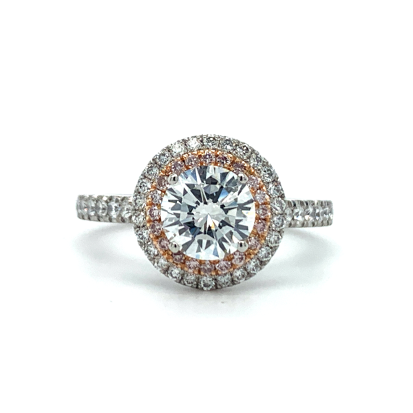 Fara Round Cut Diamond Pink Diamond Double Halo Engagement Ring