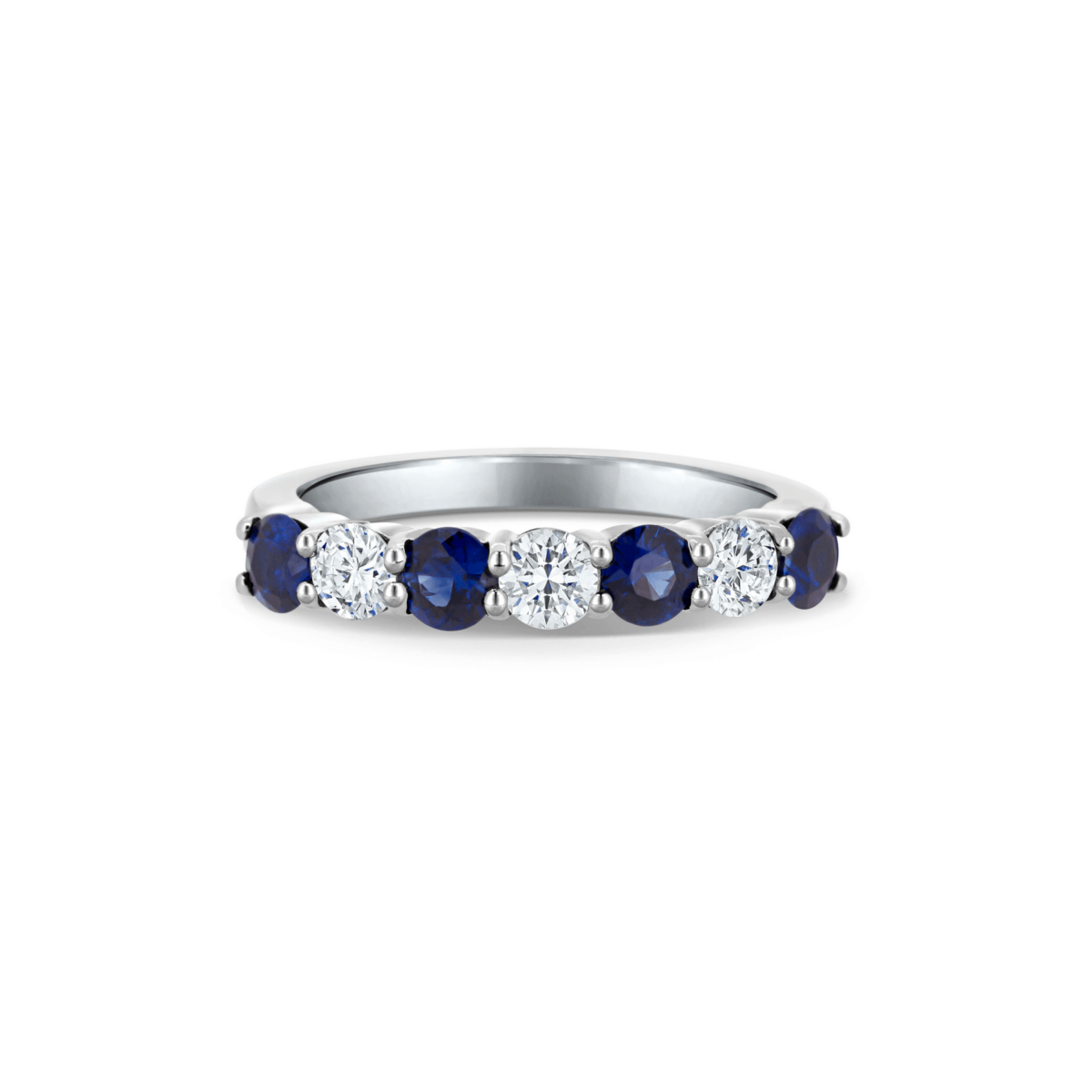 Fau Round Cut Diamond & Blue Sapphire Seven Stone Eternity Ring