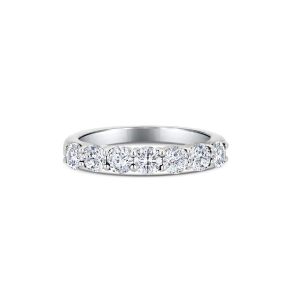 Fau Round Cut Diamond Seven Stone Claw Set Eternity Ring Front View