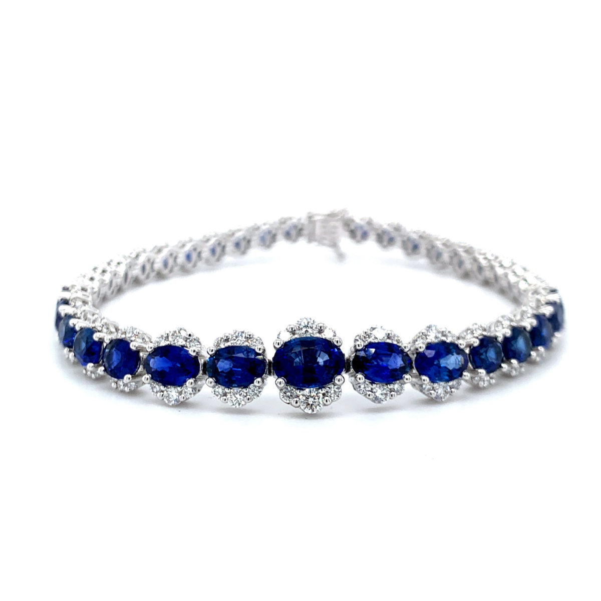 Jemma Oval Blue Sapphire & Diamond Tennis Bracelet
