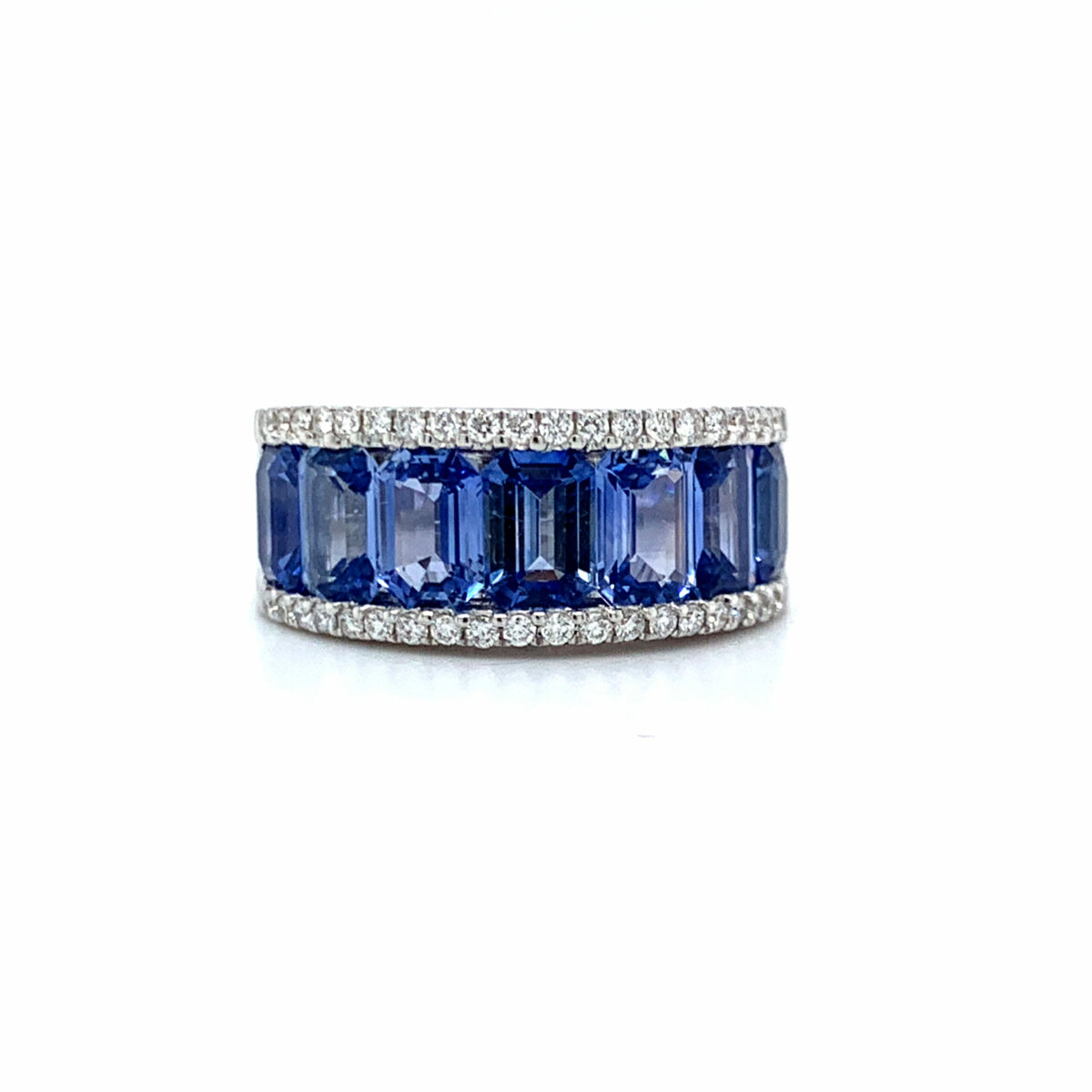 Kingsley Emerald Cut Blue Sapphire & Diamond Eternity Ring