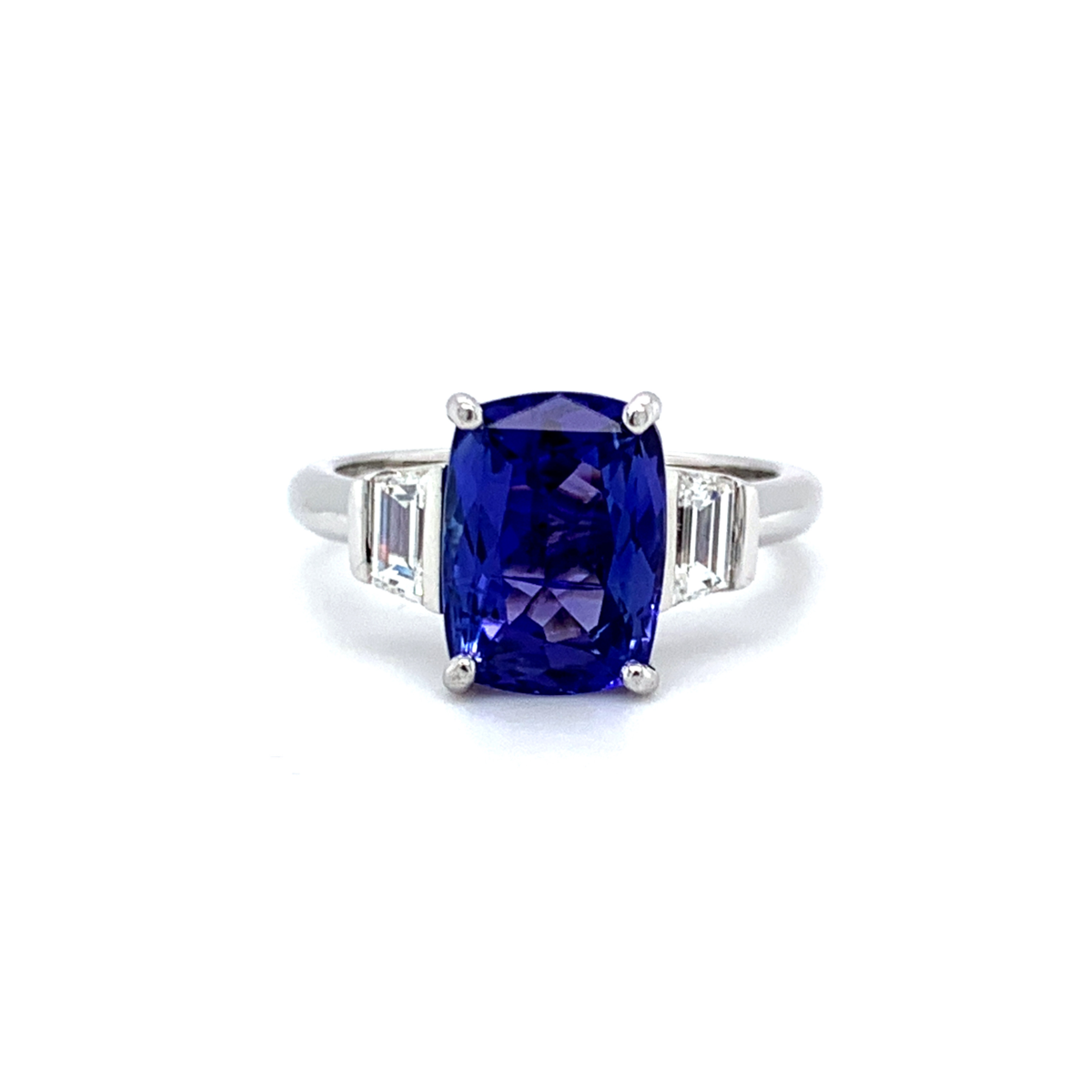 Nia Radiant Cut Blue Sapphire Three Stone Engagement Ring